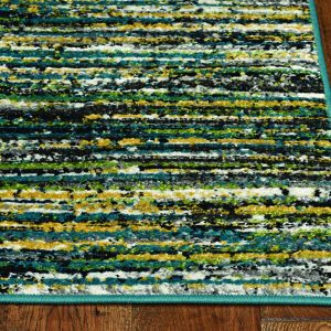 7' Grey Teal Machine Woven Solid Striation Indoor Runner Rug