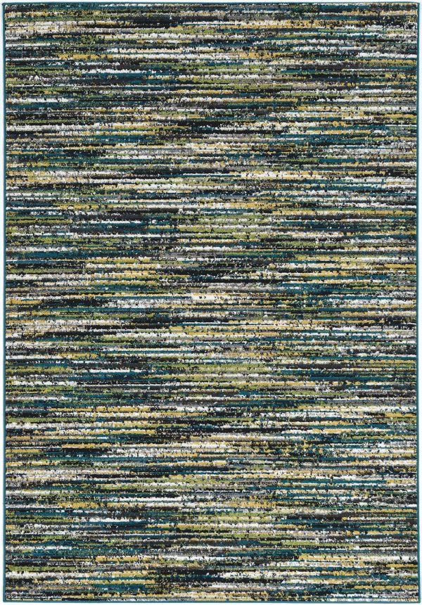 7' Grey Teal Machine Woven Solid Striation Indoor Runner Rug - Image 2