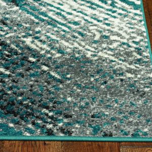 7' Grey Blue Machine Woven Abstract Brushstroke Indoor Runner Rug