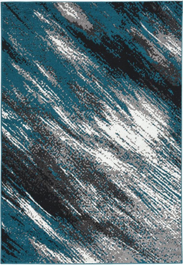 7' Grey Blue Machine Woven Abstract Brushstroke Indoor Runner Rug - Image 2