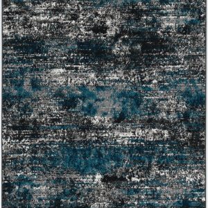 7' Grey Blue Machine Woven Abstract Indoor Runner Rug