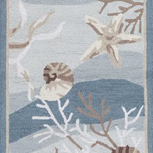 8' Seafoam Green Hand Hooked Sea Shells Indoor Runner Rug