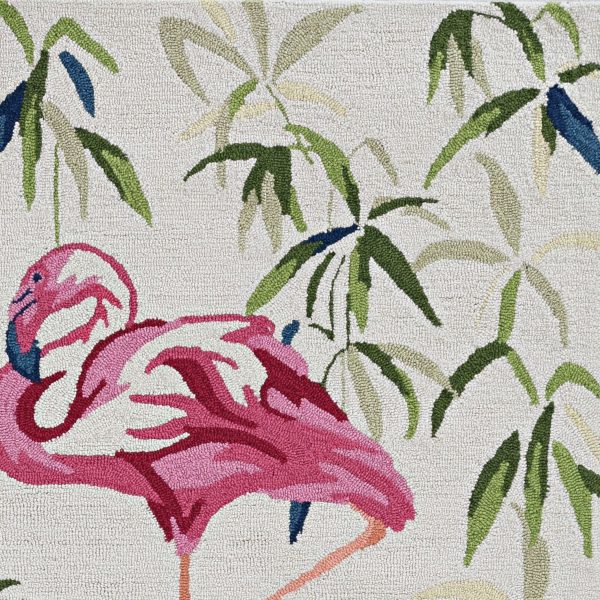 7' Ivory Pink Hand Hooked Flamingo Indoor Runner Rug - Image 2