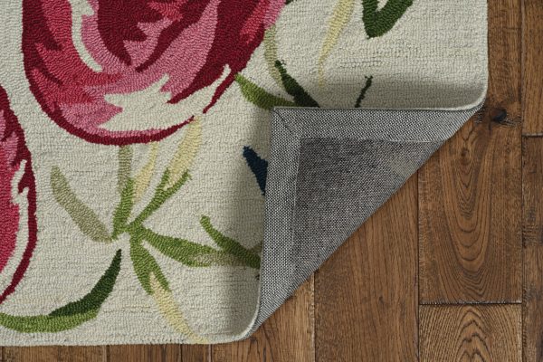 7' Ivory Pink Hand Hooked Flamingo Indoor Runner Rug - Image 4