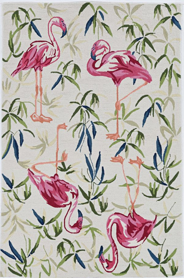 3'x5' Ivory Pink Hand Hooked Flamingo Indoor Area Rug - Image 2