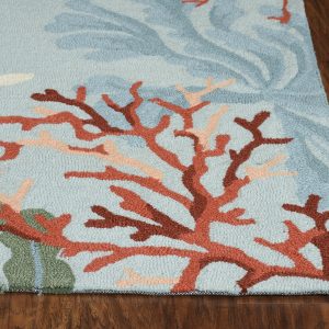 5'x8' Blue Hand Hooked Bordered Coral Reef Indoor Area Rug