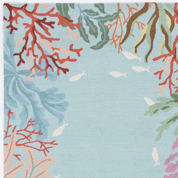 5'x8' Blue Hand Hooked Bordered Coral Reef Indoor Area Rug - Image 2