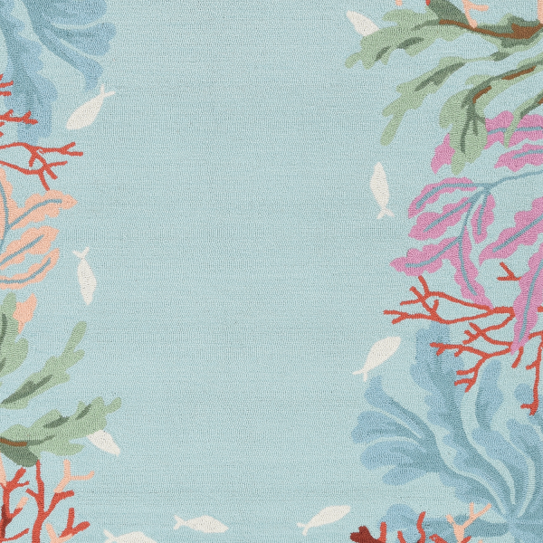5'x8' Blue Hand Hooked Bordered Coral Reef Indoor Area Rug - Image 3