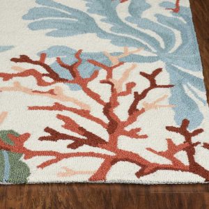 2'x3' Ivory Hand Hooked Bordered Coral Reef Indoor Accent Rug
