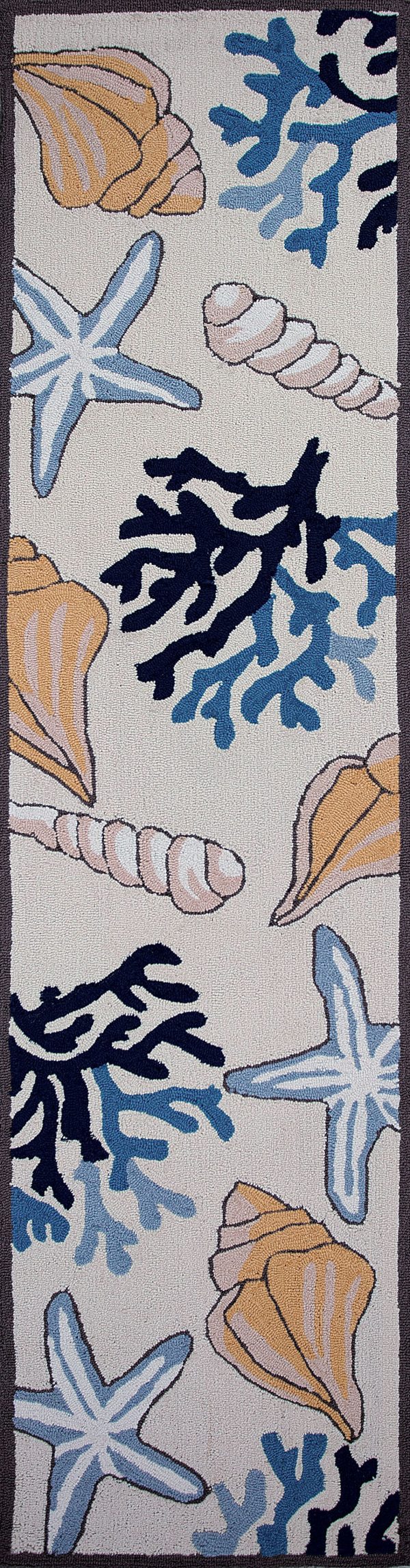 8' Ivory Hand Hooked Sea Corals And Shells Indoor Runner Rug - Image 2