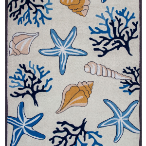 3'x5' Ivory Hand Hooked Sea Corals And Shells Indoor Area Rug
