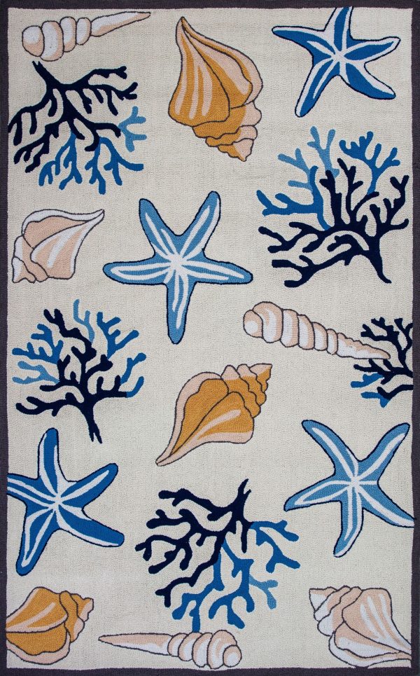 3'x5' Ivory Hand Hooked Sea Corals And Shells Indoor Area Rug - Image 2