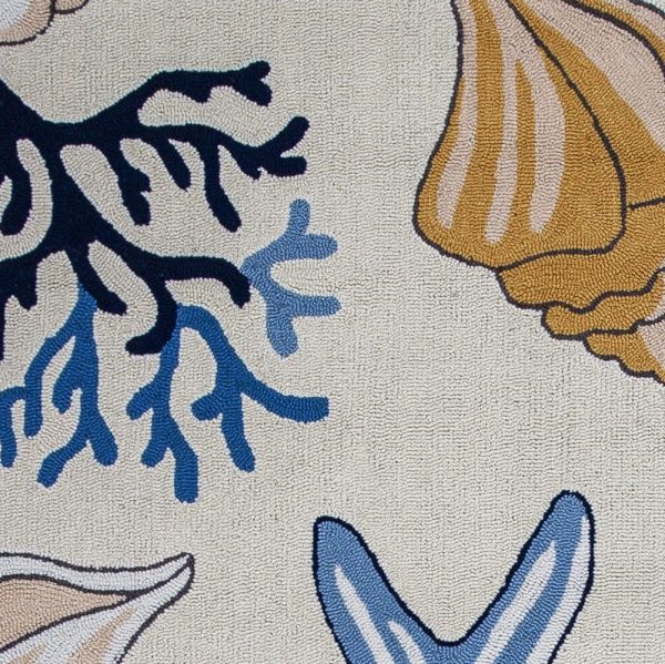 3'x5' Ivory Hand Hooked Sea Corals And Shells Indoor Area Rug - Image 3