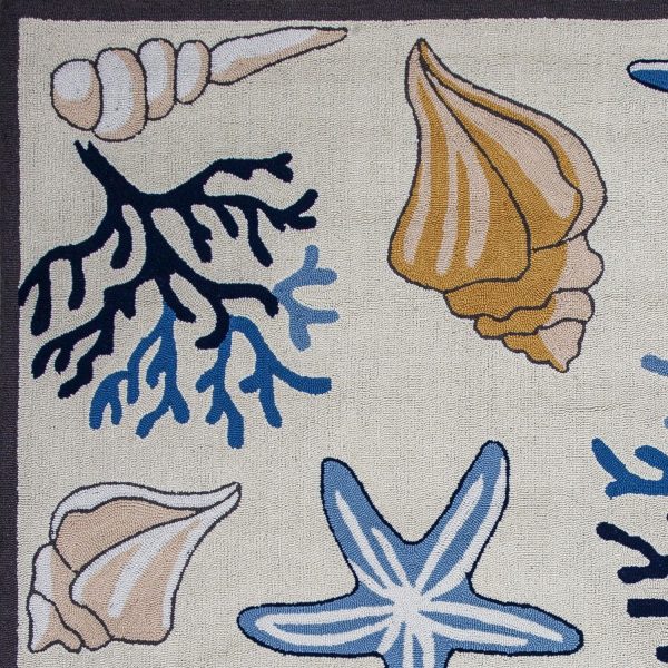 3'x5' Ivory Hand Hooked Sea Corals And Shells Indoor Area Rug - Image 4