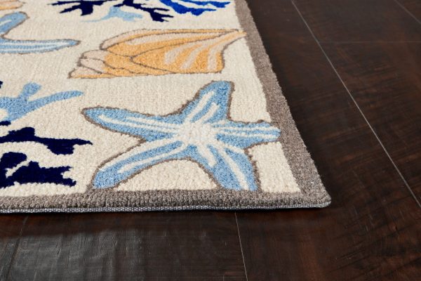 3'x5' Ivory Hand Hooked Sea Corals And Shells Indoor Area Rug - Image 5