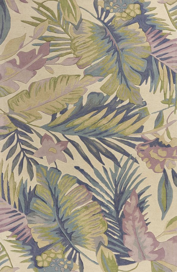 3' x 5' Pastel Tropical Leaves Wool Indoor Area Rug - Image 5
