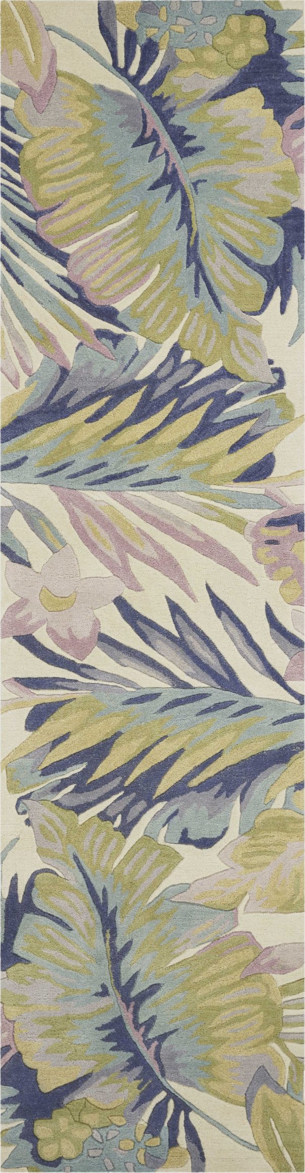 3' x 5' Pastel Tropical Leaves Wool Indoor Area Rug - Image 3