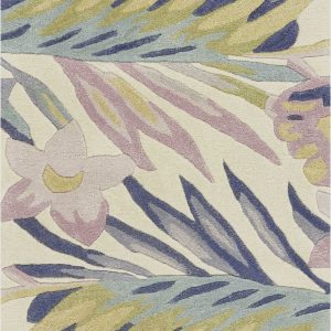 6' Pastel Ivory Hand Tufted Tropical Plants Round Indoor Area Rug