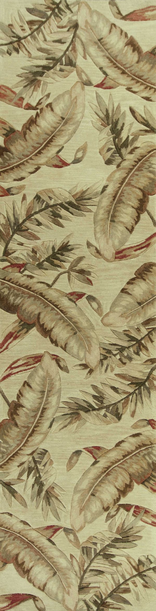 10' Ivory Hand Tufted Tropical Leaves Indoor Runner Rug - Image 2