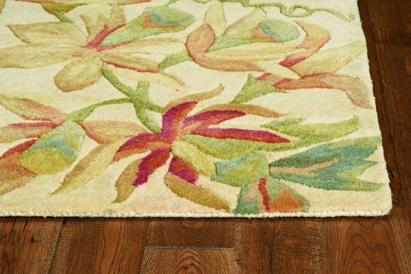 3' x 5' Ivory Tropical Leaves Wool Indoor Area Rug - Image 2