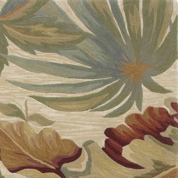 3' x 5' Ivory Tropical Leaves Wool Indoor Area Rug - Image 3