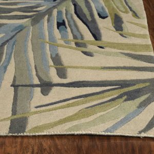 10' Ivory Blue Hand Tufted Tropical Palms Indoor Runner Rug