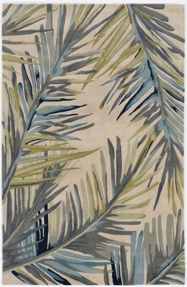 10' Ivory Blue Hand Tufted Tropical Palms Indoor Runner Rug - Image 2