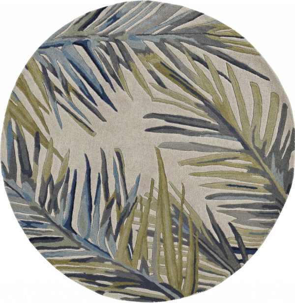 10' Ivory Blue Hand Tufted Tropical Palms Indoor Runner Rug - Image 4