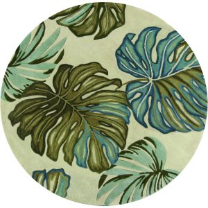 10' Ivory Hand Tufted Tropical Monstera Indoor Runner Rug