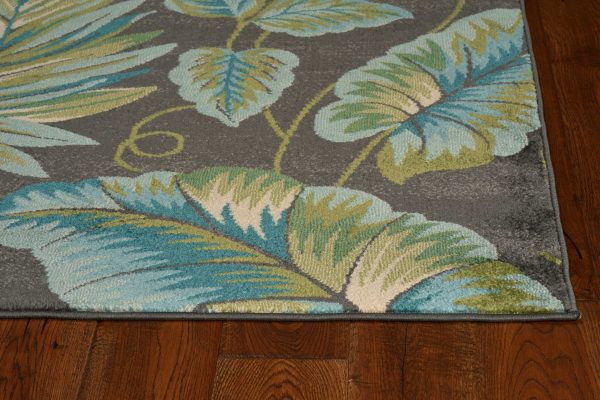3'x5' Grey Floral Polypropylene Rug - Image 3