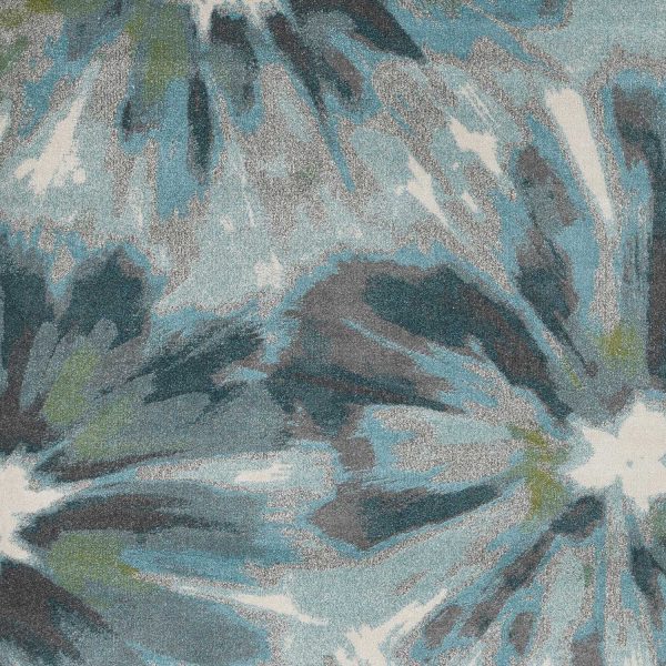 5' x 8' Teal Tropical Flower Indoor Area Rug - Image 2