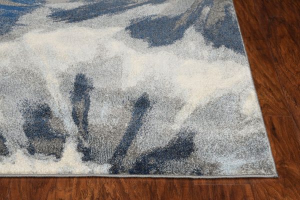 3'x5' Ivory Blue Machine Woven Oversized Floral Indoor Area Rug - Image 4