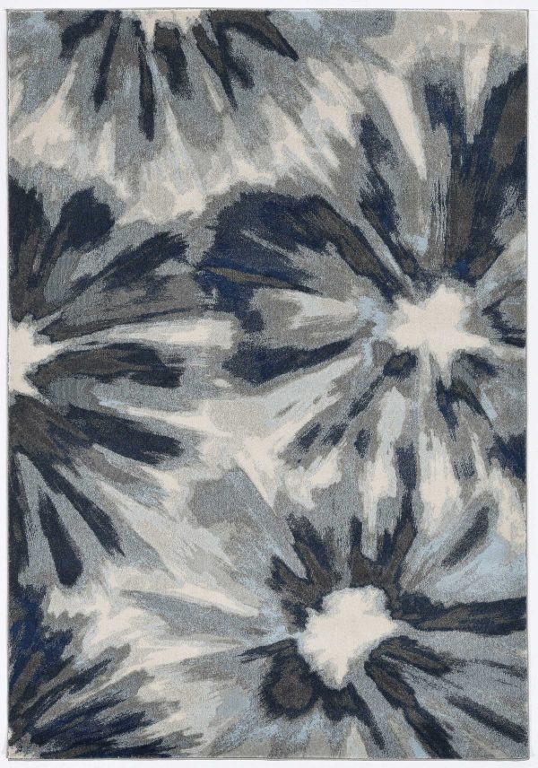 5'x8' Ivory Blue Machine Woven Floral Indoor Area Rug - Image 2