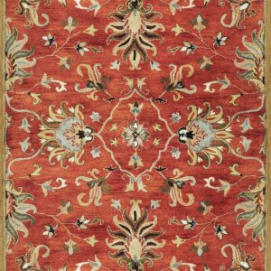 7' Sienna Orange Hand Tufted Wool Traditional Floral Indoor Runner Rug