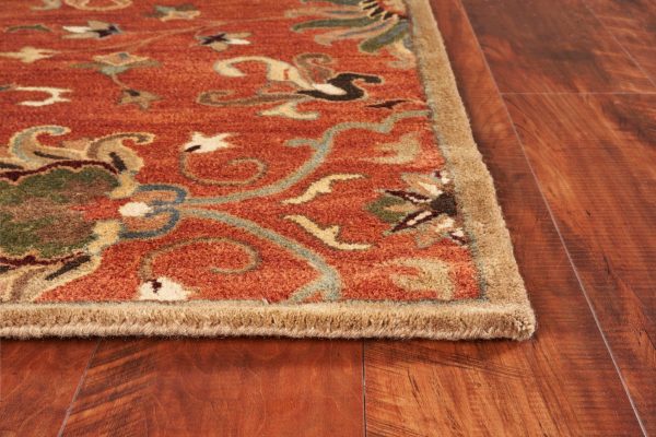 7' Sienna Orange Hand Tufted Wool Traditional Floral Indoor Runner Rug - Image 2