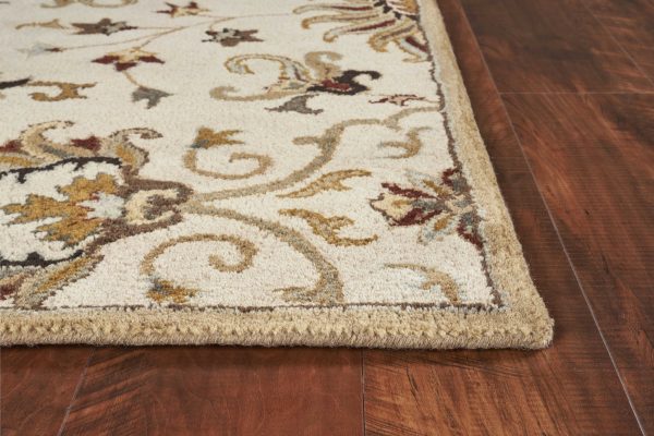 3'x5' Champagne Beige Hand Tufted Wool Traditional Floral Indoor Area Rug - Image 3