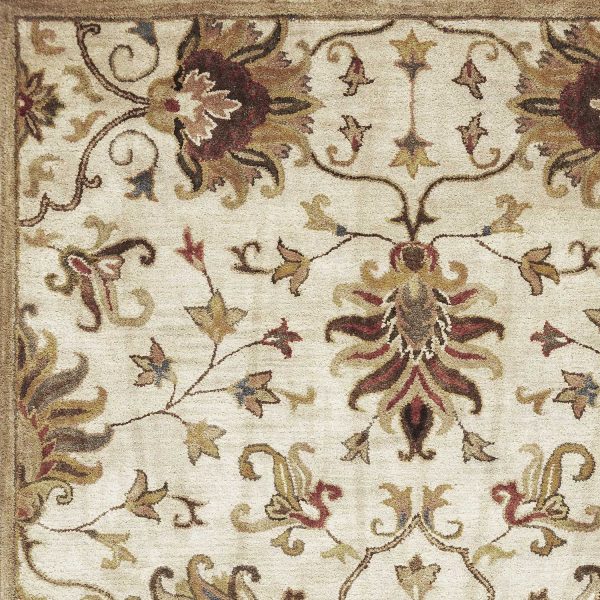 3'x5' Champagne Beige Hand Tufted Wool Traditional Floral Indoor Area Rug - Image 4