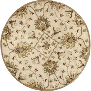 5' Round Champagne Floral Vine Wool Indoor Area Rug