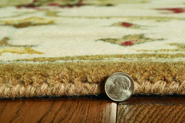 5' Round Champagne Floral Vine Wool Indoor Area Rug - Image 5