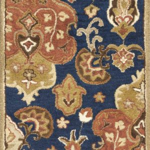 2' x 7' Navy Floral Tapestry Wool Runner Rug