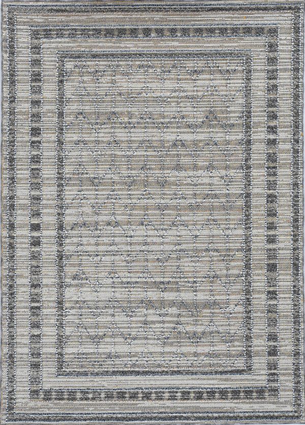 4'x6' Grey Machine Woven UV Treated Bordered Chevron Indoor Outdoor Area Rug - Image 3