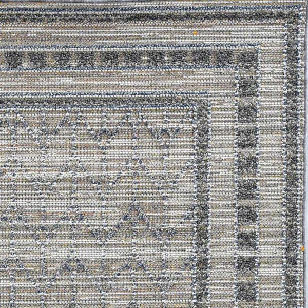 4'x6' Grey Machine Woven UV Treated Bordered Chevron Indoor Outdoor Area Rug - Image 2
