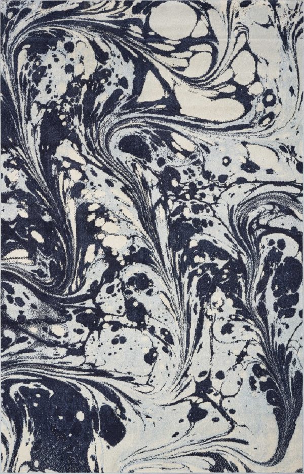 5' x 7' Blue Paint Splash Indoor Area Rug - Image 4