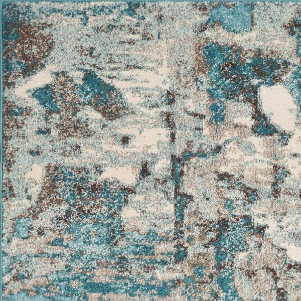 5'x8' Ivory Teal Machine Woven Abstract Indoor Area Rug - Image 2