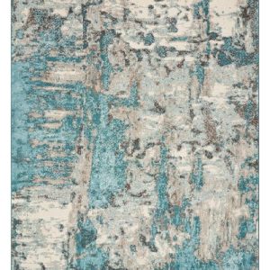 8'x10' Ivory Teal Machine Woven Abstract Watercolor Indoor Area Rug