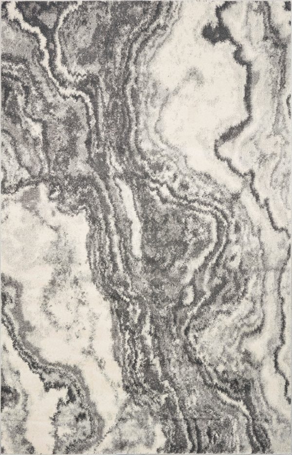 5'x8' Ivory Grey Machine Woven Marble Indoor Area Rug - Image 2