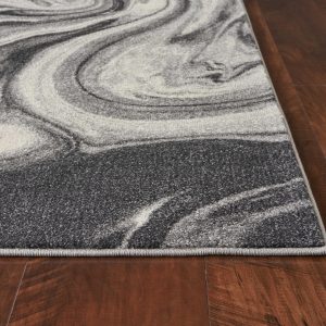 3'x5' Grey Black Machine Woven Marble Indoor Area Rug