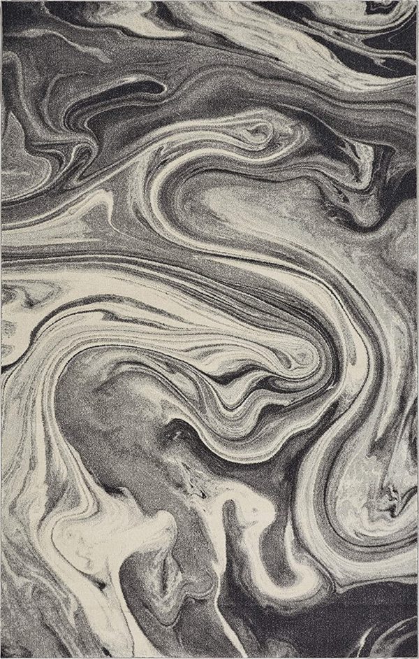 5'x8' Grey Black Machine Woven Marble Indoor Area Rug - Image 2