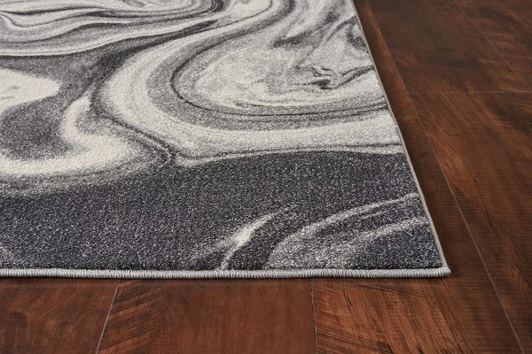 5'x8' Grey Black Machine Woven Marble Indoor Area Rug - Image 3