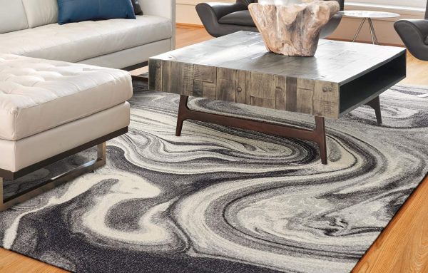 5'x8' Grey Black Machine Woven Marble Indoor Area Rug - Image 4